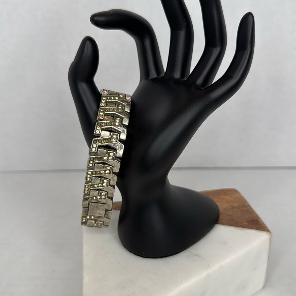 Vintage Art Deco bracelet 1930s-1940s clear Rhinestone glass chrome plate C22